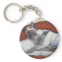 Sleeping Siamese Cat Art Keychains