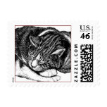 SLEEPING TABBY CAT POSTAGE STAMP