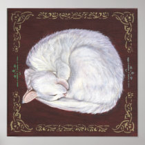 "Sleeping Treasure" white cat art poster