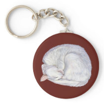 Sleeping Treasure White Cat Key Chains