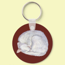 Sleeping Treasure White Cat keychains
