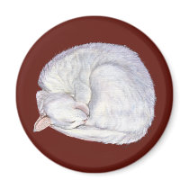 Sleeping Treasure White Cat Refrigerator Magnets