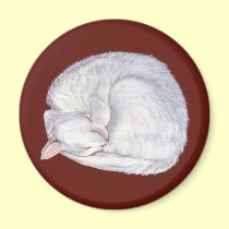 Sleeping Treasure White Cat magnets
