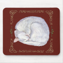 Sleeping Treasure White Cat Mousepads