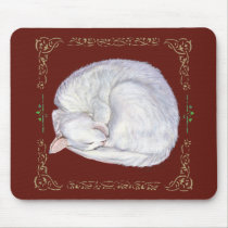 Sleeping Treasure White Cat mousepads