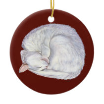 Sleeping Treasure White cat painting art Christmas Ornaments