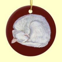 Sleeping Treasure White cat painting art ornaments