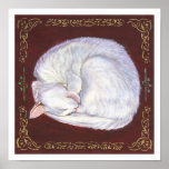 Sleeping Treasure White Cat Poster with Border posters