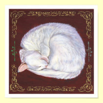 Sleeping Treasure White Cat Poster with Border posters