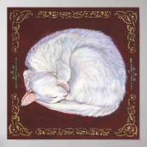 Sleeping Treasure White Cat with No Border Poster