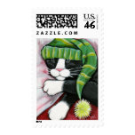Sleeping Tuxedo Cat Painting Postage stamps