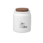 Sleeping White Tiger head and paws Pencil Drawing Candy Dish
