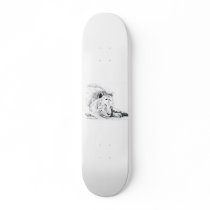 Sleeping White Tiger head and paws Pencil Drawing Skate Board