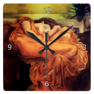Sleeping Woman in orange - Flaming June Square Wall Clock