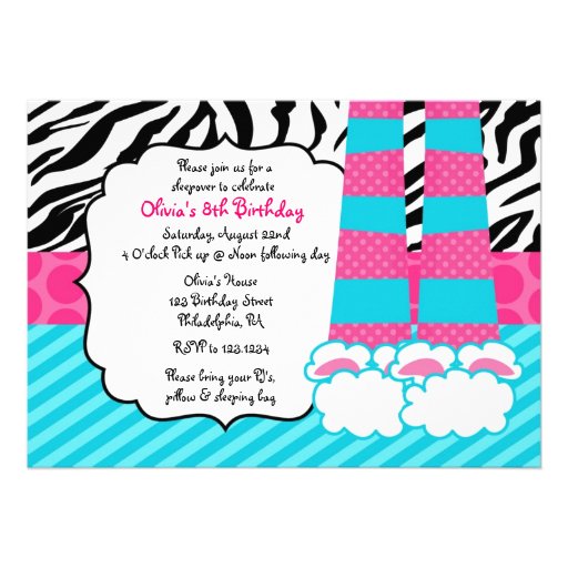 Sleepover Birthday Invitation (front side)