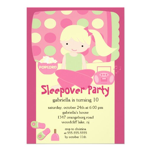 Sleepover Birthday Party Custom Invites (front side)