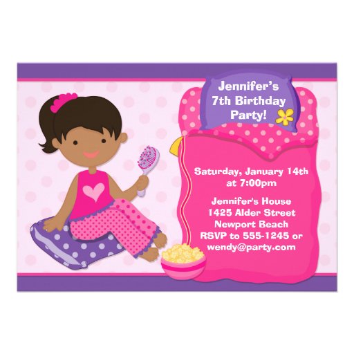Sleepover Birthday Party Invite African American (front side)