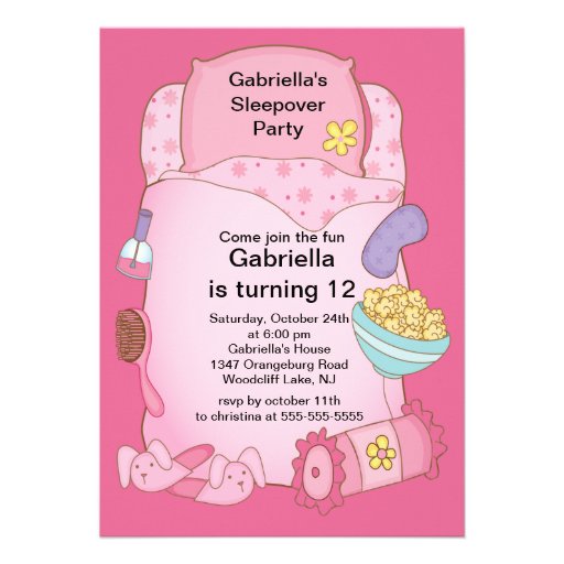 Sleepover Birthday Party Personalized Invite (front side)