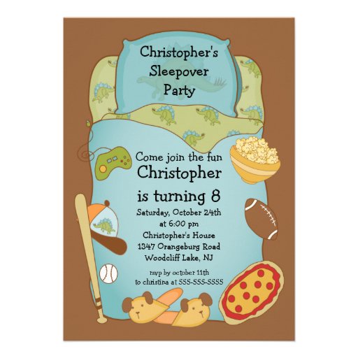 Sleepover Boys Birthday Invitation (front side)