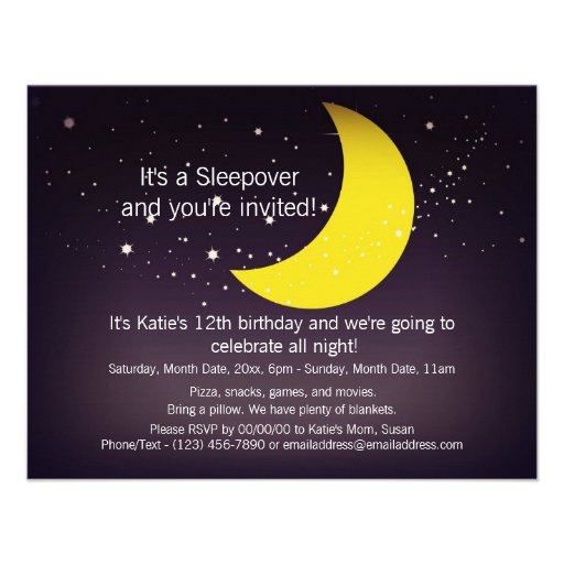 Sleepover Moon and Stars Personalized Announcement