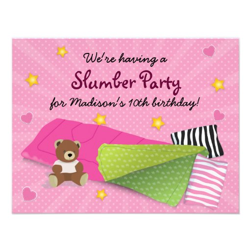 Sleepover Party Pink Custom Invitations (front side)
