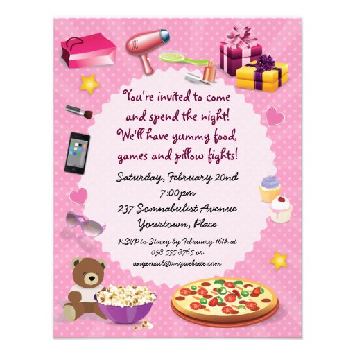 Sleepover Party Pink Custom Invitations