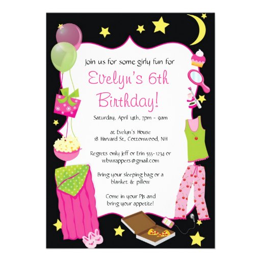 Sleepover! Slumber Party Themed Invitations (front side)