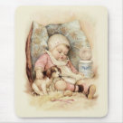 standard_mousepad - Sweet little baby resting on a pillow, while the naughty little puppy takes steals some milk from her bottle. standard_mousepad - Sweet little baby resting on a pillow, while the naughty little puppy takes steals some milk from her bottle.