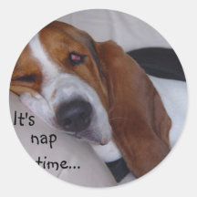 Sleepy Basset Hound Round Sticker