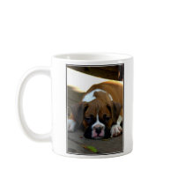 Sleepy boxer puppy mug