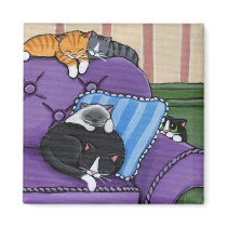 Sleepy Cats on Sofa Whimsical Magnet