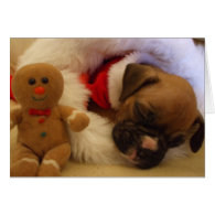 Sleepy Christmas Boxer Puppy greeting card