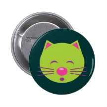 Sleepy Green Cat Pinback Buttons