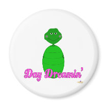 Sleepy Green Turtle Day Dreamin' Pink magnets