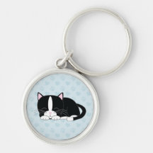 Sleepy Kitty {Tuxedo} Key Chains