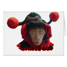 Sleepy Ladybug Monkey Greeting Cards