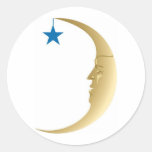 Sleepy Moon with Blue Star Round Sticker