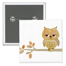 Sleepy Owl in Tree Button