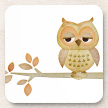 Sleepy Owl in Tree Cork Coaster