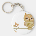 Sleepy Owl in Tree Key Chains