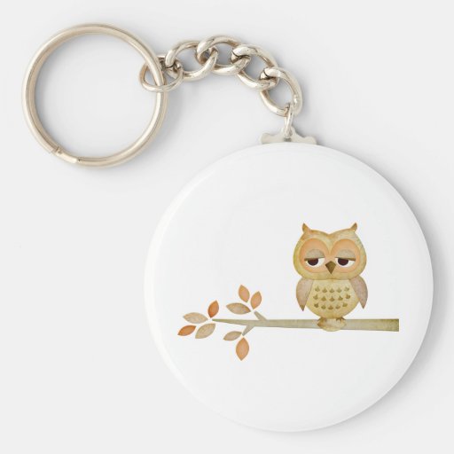 Sleepy Owl in Tree Keychain