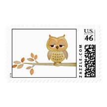Sleepy Owl in Tree Postage