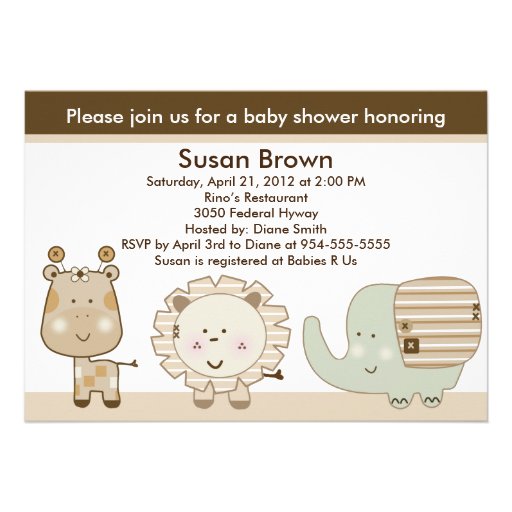Sleepy Safari Animals Baby Shower Invitation