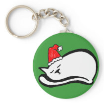 Sleepy Santa Cat Keychain (customizable)