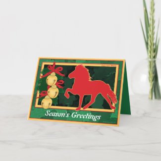 Icelandice Horse Christmas design featuring an Icey Horse silhouette and sleigh bells printed on beautiful Christmas cards