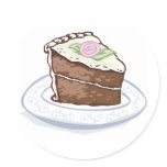 Slice of Chocolate Cake with Pink Rose Accent Stickers