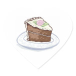 Slice of Chocolate Cake with Pink Rose Accent Wedd Heart Stickers