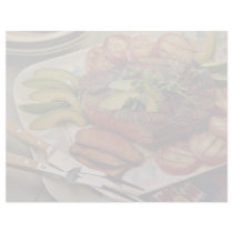 Sliced beef roast with grilled red onions and avoc custom letterhead