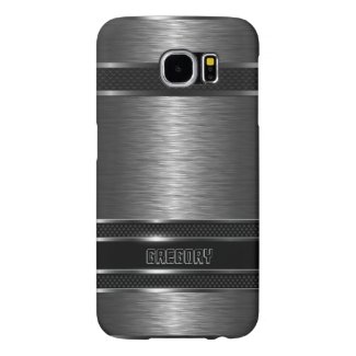 Slick Gray Metallic Design Black Stripes Samsung Galaxy S6 Cases