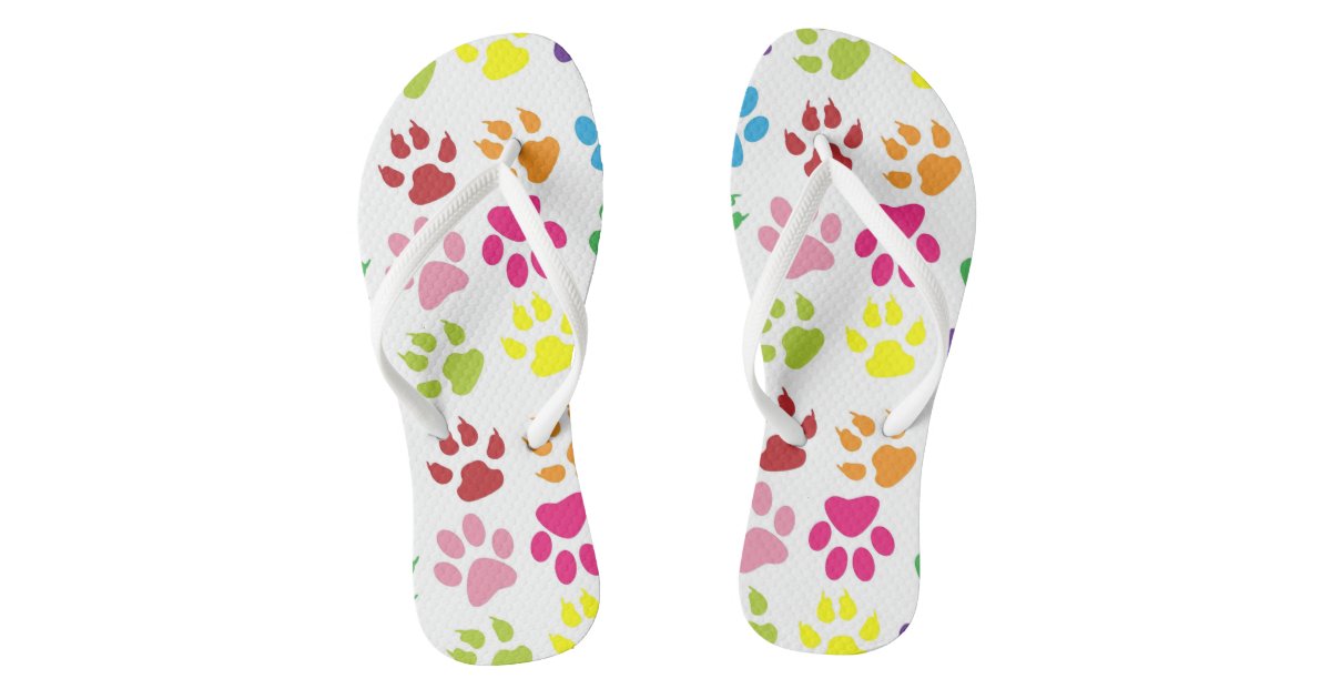 Slim Strap Cat Paw Prints Flip Flops Multicolor Zazzle